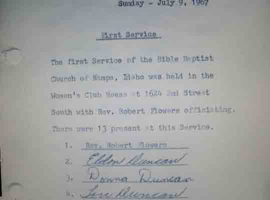 The First service of Lake Shore Drive Baptist Church in Nampa Idaho in 1967